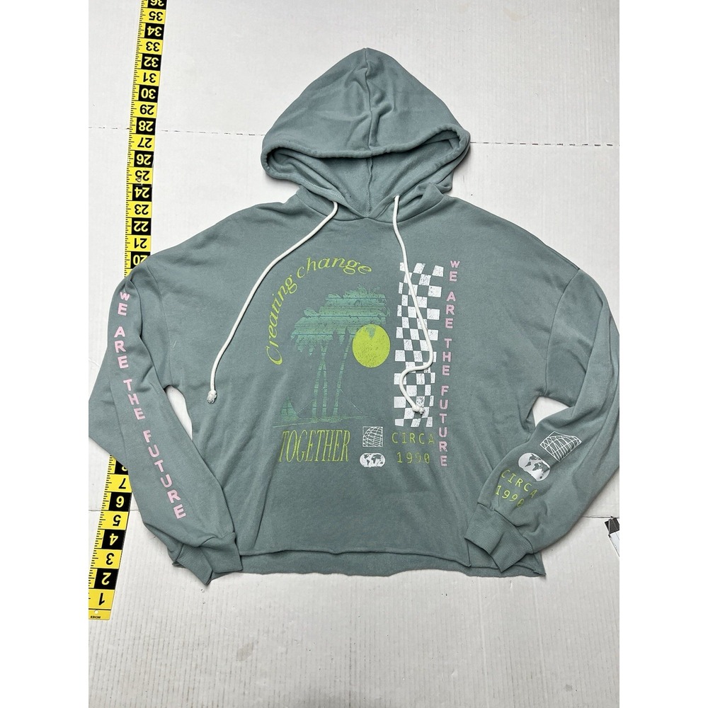 Grayson Threads Hooded Crop Sweatshirt Med Creating Change Bold Print Spellout‎